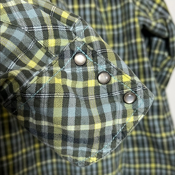 Columbia Women’s Flannel Top 2X Gray Yellow Pearl Snap Long Sleeve Shirt Pocket - Picture 5 of 9